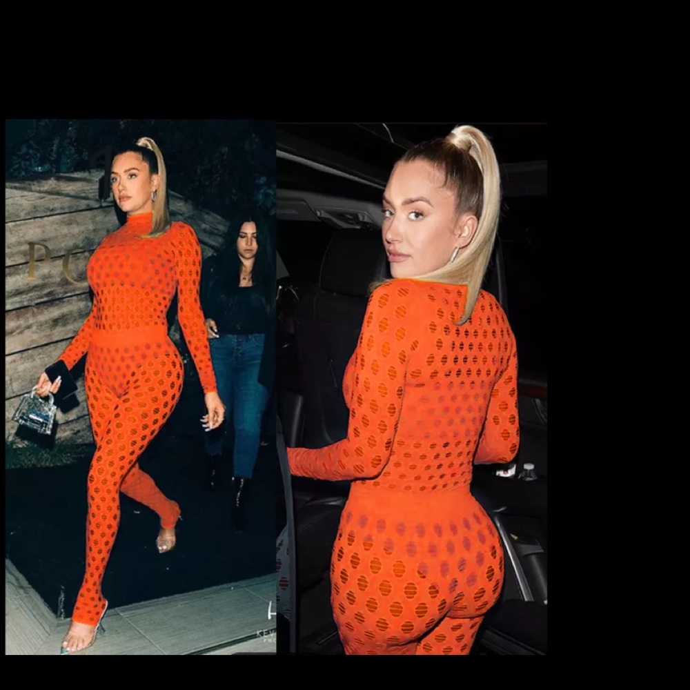 ORANGE TEXTURED JERSEY LEGGINGS/PANT